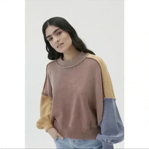 NWT Urban Outfitters Eddie Balloon Sleeve Colorblock Sweater Sz XS
